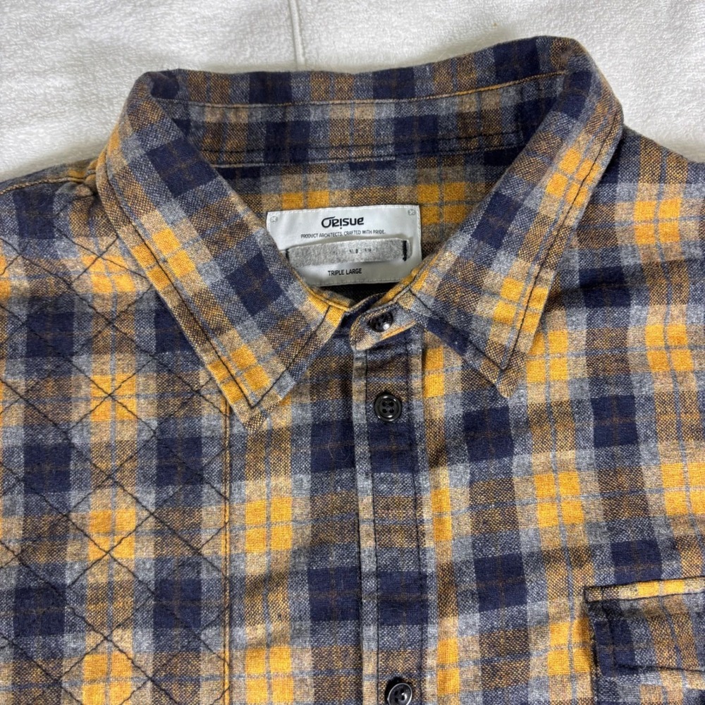 Orisue Flannel Shirt Mens 3XL Orange Navy Plaid Quilted Wool Blend Lumberjack